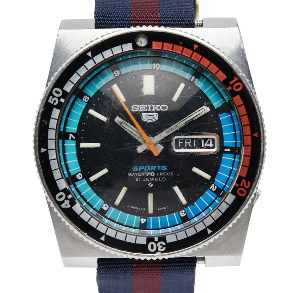 Seiko 5 Sports Watch, Aftermarket Strap, 6119-6050, Automatic Movement, Multi...
